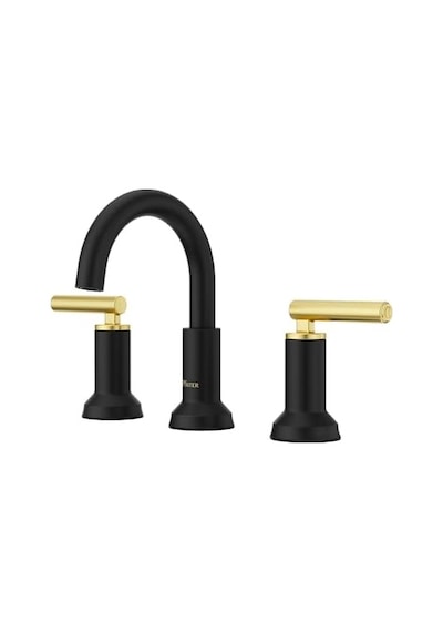 Pfister Capistrano Banyo Lavabo Bataryası, 8 İnç Yaygın, 2 Saplı, 3 Delikli, Mat Siyah Ve Fırçalanmış Altın Kaplama, Lf049csobbg