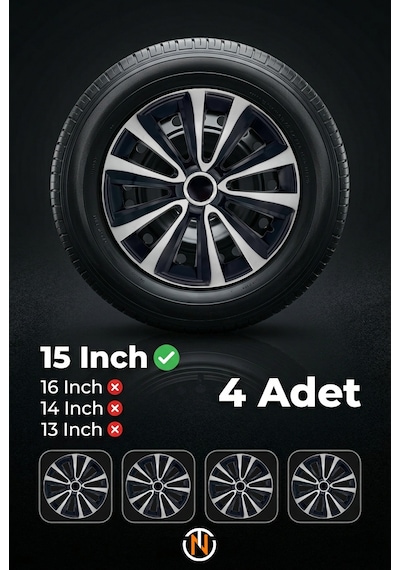 Fiat Egea 15 İnç Jant Kapağı Takım Siyah Gri C121