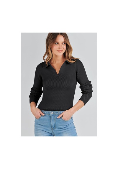 Youknitwear You Penny Polo Yaka Triko Sweater Siyah