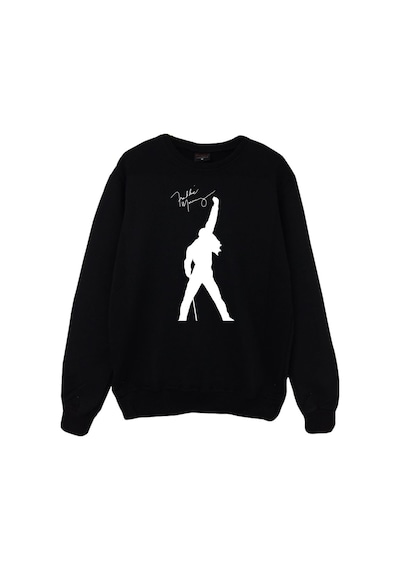 Erkek Siyah Bisiklet Yaka Queen Baskılı Sweatshirt Siyah