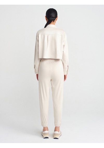 Dilvin 71594 Manşetli Jogger Süet Pantolon Bej