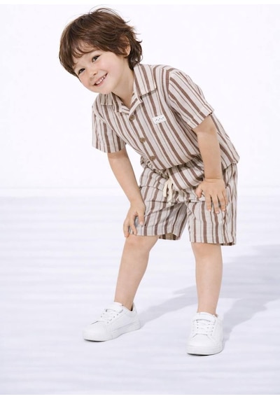 Miniko Kids Erkek Çocuk Çizgili Gömlekli Müslin Şortlu Takım Kahverengi