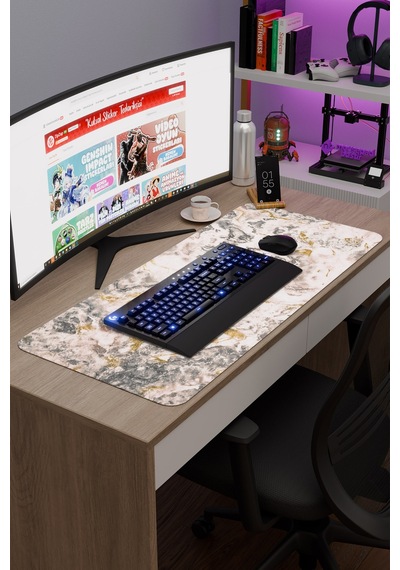 Traverten Kaymaz Dikişli Kauçuk Oyuncu Mousepad V5 - 90x40 Xxl Gaming Mouse Pad Fare Altlığı