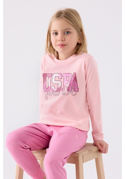 U.s. Polo Assn. Kız Çocuk Pembe Uzun Kol Pijama Takım KREM