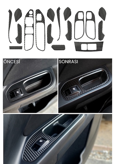 Fiat Egea Uyumlu İç Trim Kaplama Set Mat Karbon Siyah Kaplama Rengi - Siyah Karbon