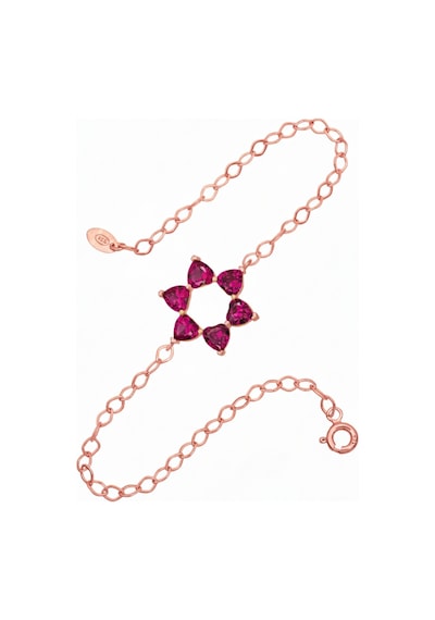 Aşkın Fısıltısı Mekik Zincirli Kalp Bileklik Ruby Taşlı 925 Ayar Gümüş Rose