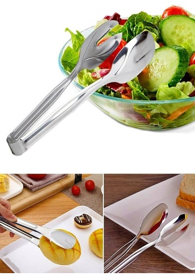 3'lü Paslanmaz Çelik Servis Maşa Seti Makarna Maşası, Pasta Maşası, Salata Maşası