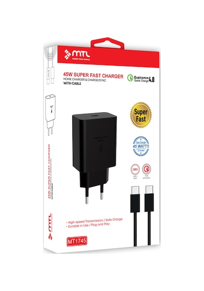 45w Süper Hızlı 2.0 Type-c Adaptör + Type-c To Type-c Kablo Süper Fast Şarj Seti Mt 1745
