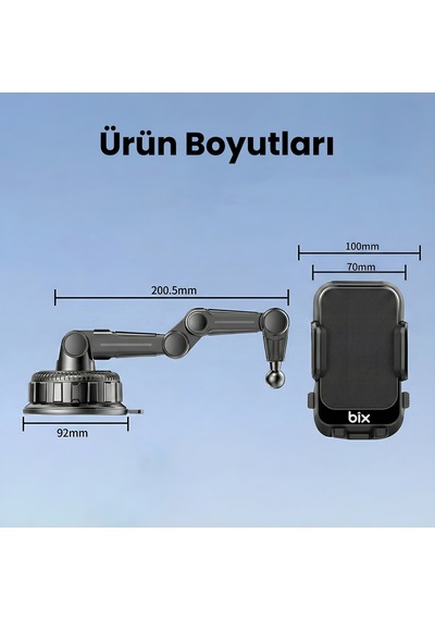 Bix Bxch15 Uzayabilen Ayarlanabilir Cam Torpido Ön Panel Uyumlu Çok Fonksiyonlu Vantuzlu Araç İçi Telefon Tutucu