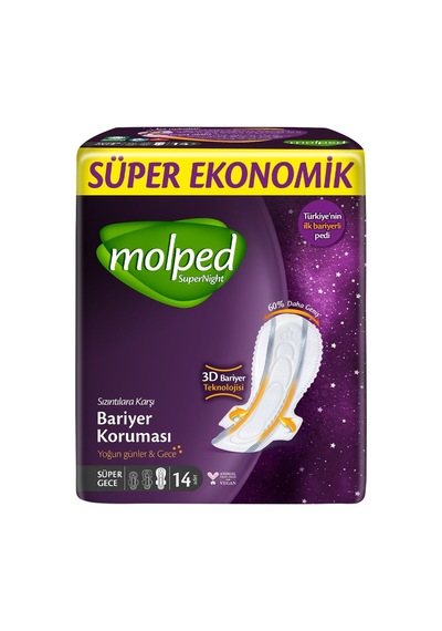 Molped Super Night Hijyenik Ped Ekonomik Paket Süper Gece 14'lü Tarı