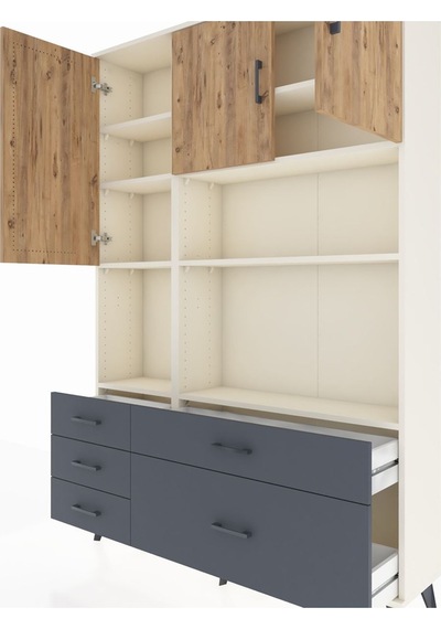 Arges Dolap 8 Raflı 5 Çekmeceli 3 Kapaklı 132x30x195 Aytaşı-çam/antrasit Atlas Çam/antrasıt