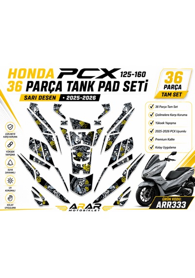 Honda Pcx 36 Parça Tank Pad Set Sarı - 2025-2026 Arr3332 Siyah Sarı