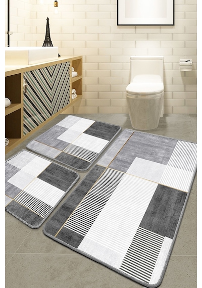 Pendor Gri 3'lü Set Banyo Paspası Djtbanyo Renkli