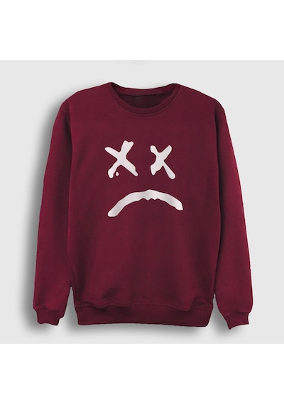 Presmono Unisex Sad Face Lil Peep Sweatshirt Bordo