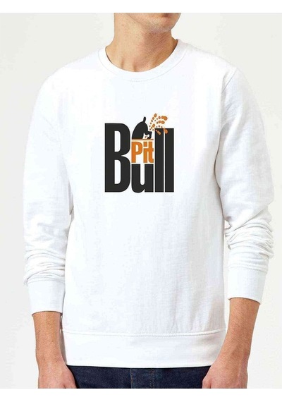 Pıtbull Dog Baskılı Beyaz Erkek Örme Sweatshirt (528423428)