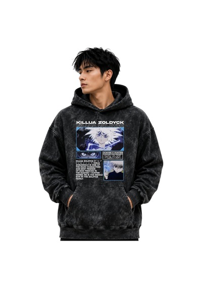 Sevbano Killua Zoldyck Hunter X Hunter Baskılı Unisex Oversize Yıkamalı P Siyah