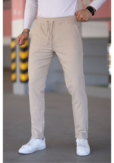 Bürke Erkek Krem Renk Beli Lastikli Bağcıklı Esnek Fitted Jogger Pantolon Kumaş Pantolon Bürke Erkek Krem Renk Beli Lastikli Bağcıklı Esnek Fitted Jogger Pantolon Kumaş Pantolon