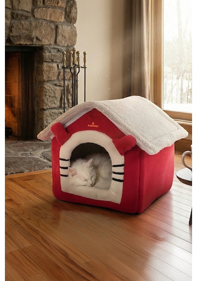 Peluş Kedi Ve Küçük Irk Köpek Evi, Minderli