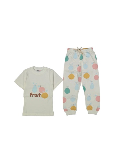 Bebegen Kız Çocuk Ekru Meyve Baskılı Pijama Takımı Çok Renkli