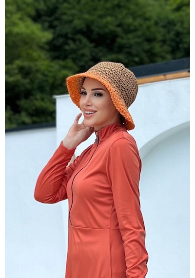 El Örgüsü Hasır Şapka Rş-102 Camel Turuncu Turuncu
