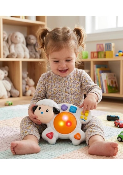 Işıklı Sesli Müzikli Kuzucuk Piyanolu Davul Enstrümanı Eğitici Oyuncak Çocuk Müzik Aleti