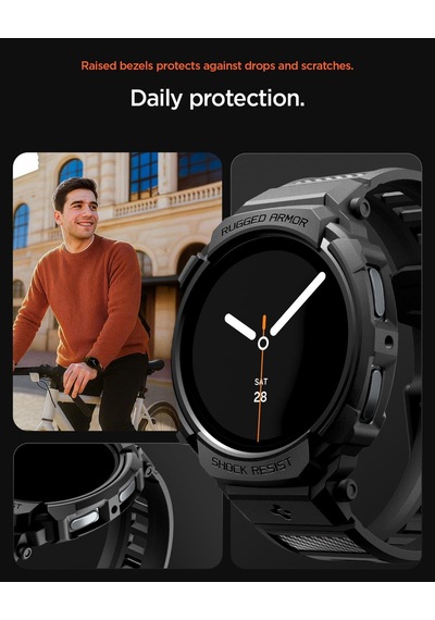Galaxy Watch 9/8 40mm İle Uyumlu Kılıf & Kordon Kayış Rugged Armor Pro Matte Black - Acs10005 Yok