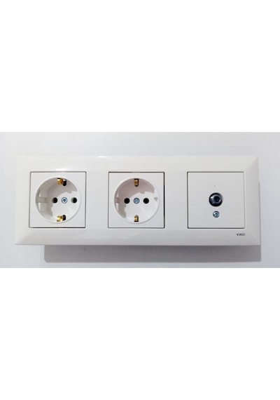 Viko karre Beyaz 3lü Set Tv  Uydu Prizi F Konnektör +topraklı Priz+topraklı Priz