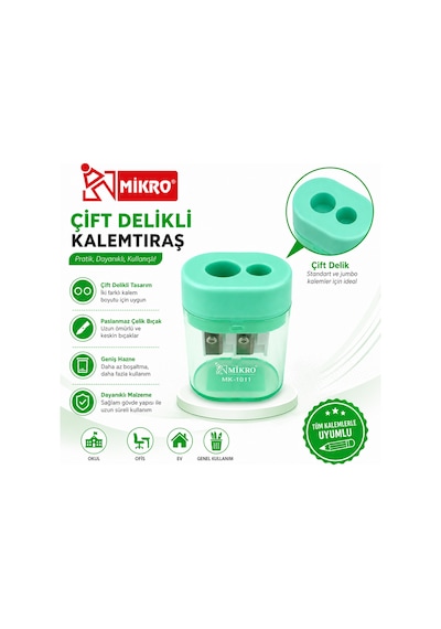 Mikro Çift Delikli Kalemtıraş 24 Adet Tek Kutu Hazneli Standart Ve Jumbo Kalem Uyumlu Mk-1011