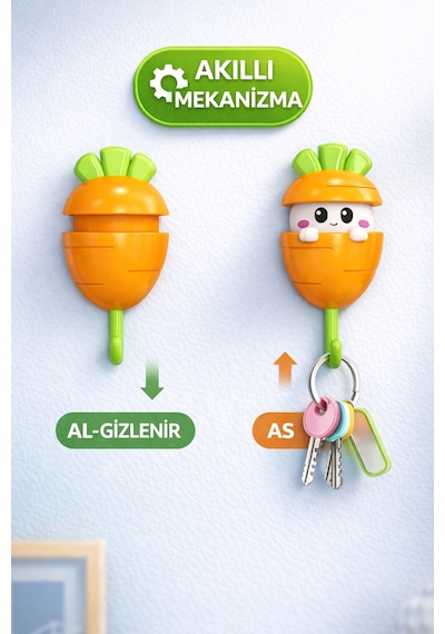 2 Li Havuç Askı Otomatik Açılan Yapışkanlı Duvar Askısı Anahtar Havlu Tutucu Organizer Diğer