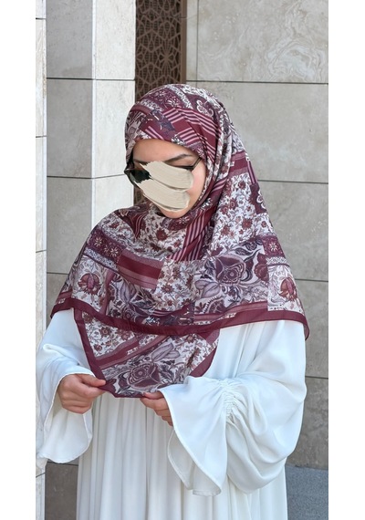 Qalortex Scarf Pamuklu Piraye Desen Eşarp - Mürdüm