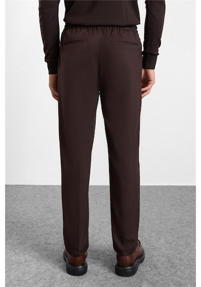 Süvari Koyu Kahve Slim Düz Twill Lastikli Jogger Pantolon Spn2020500028-kh9