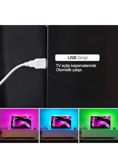Tv Arkası Animasyonlu Rgb Şerit Led Seti Kumandalı 3 Metre - Cata - 5v Usb Girişli Enerji Sınıfı A++