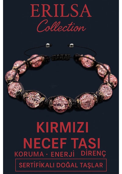 Erilsa Terahertz & Kırmızı Necef Taşı Bileklik Tutku, Güç Çok Renkli