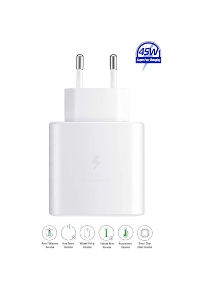 Galaxy A14 5G Uyumlu 45W Super Hızlı Type-C Şarj Cihazı Adaptör - İthalatçı Garantili - Beyaz