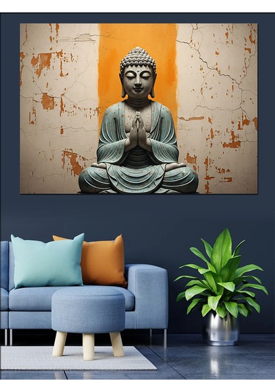 Ahşap Tablo Meditasyon Yapan Taş Buda Heykeli