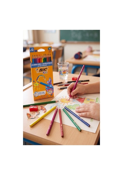 12 Li Kuru Boya Kalemi Karton Kutu 1 Paket Bic Evolution 12 Renk Kuruboya Tam Boy Canlı Renkli Boya Kalem Okul Öğrenci Çok Renkli