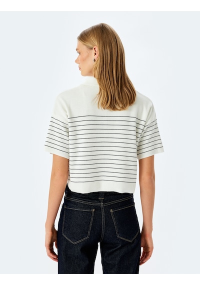 Koton Düğmeli Çizgili Oversize Polo Yaka İnce Triko Kazak Lacivert Çizgili 5sak90007ht 7s2 Çok Renkli