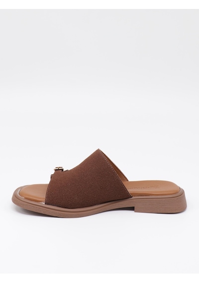 Nesilshoes Nesil Shoes Dvm 210 Kahve Süet Tokalı Kadın Terlik