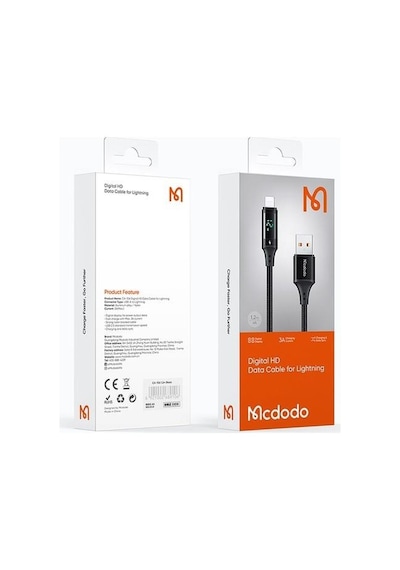 Mcdodo Dijital Apple iPhone Uyumlu Hızlı Data Şarj Kablo 3A 1.2M Siyah Ca-1060 (526219070)