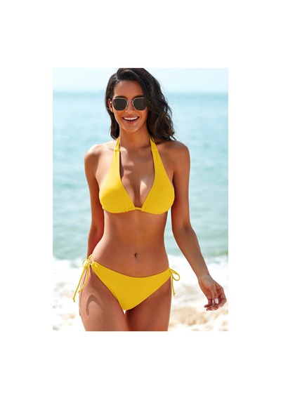 Modadua Kadın Sarı Belden, Boyundan Bağlamalı Ve Ayarlanabilir Külotlu Üçgen Bikini Mayo Takımı