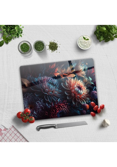 Cam Kesme Tablası - Cam Kesme Tahtası Dark Flowers 30cm X 40c
