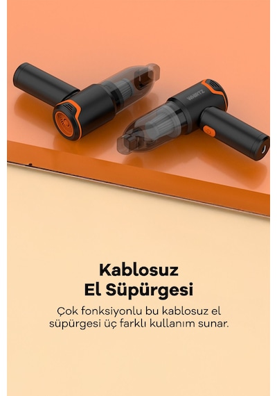 Whirtz Şarjlı Araç Içi Süpürge - Kablosuz Kullanım Güçlü Emiş Gücü