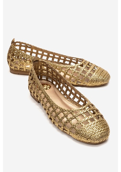 Luvishoes Elvarıs Altın Örgü Desenli Kadın Babet Ayakkabı Altın