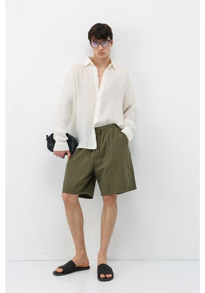 Vamos Oversize Keten Şort Haki