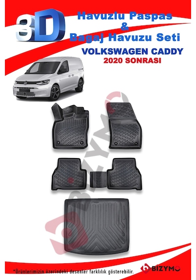 Volkswagen Yeni Caddy 2021+ 3D Paspas Ve Bagaj Havuzu Seti Bizymo