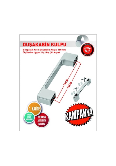 Lüks Kare Krom D Kulp Duşa Kabin Kulbu Krom Duş Kulp 4 Adet Dörtlü Set Lüx Krom