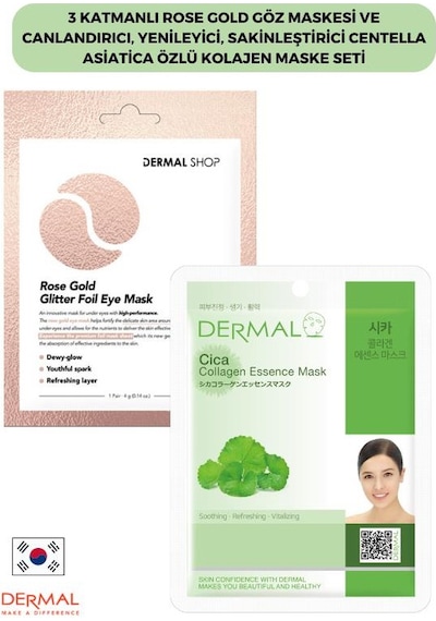Dermal 3 Katmanlı Rose Gold Göz Maskesi + Centella Asiatica Özlü Kolajen Maskesi