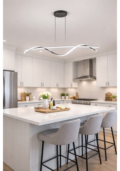 Eclipse Gri Renk Modern Tasarım Beyaz Ledli Cafe - Mutfak - Salon 2 Li Led Avize