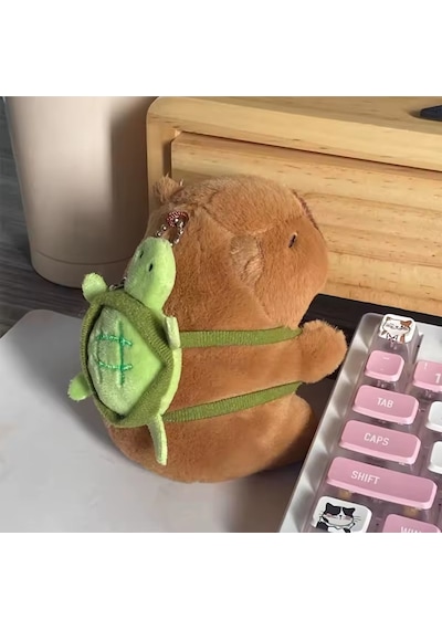 Kapibara Peluş Oyuncak Çanta Süsü Charm Yeşil Sulfat Capybara 12cm Çok Renkli