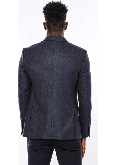 Wessi Kendinden Desenli  Lacivert Slim Fit Ceket - Wessi Lacivert